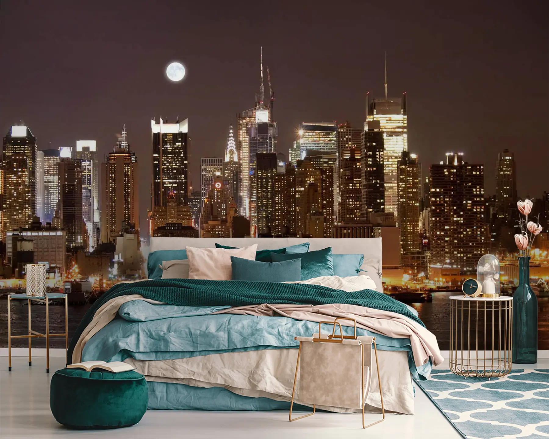 Carta da parati con la vista di città Lungomare di New York 