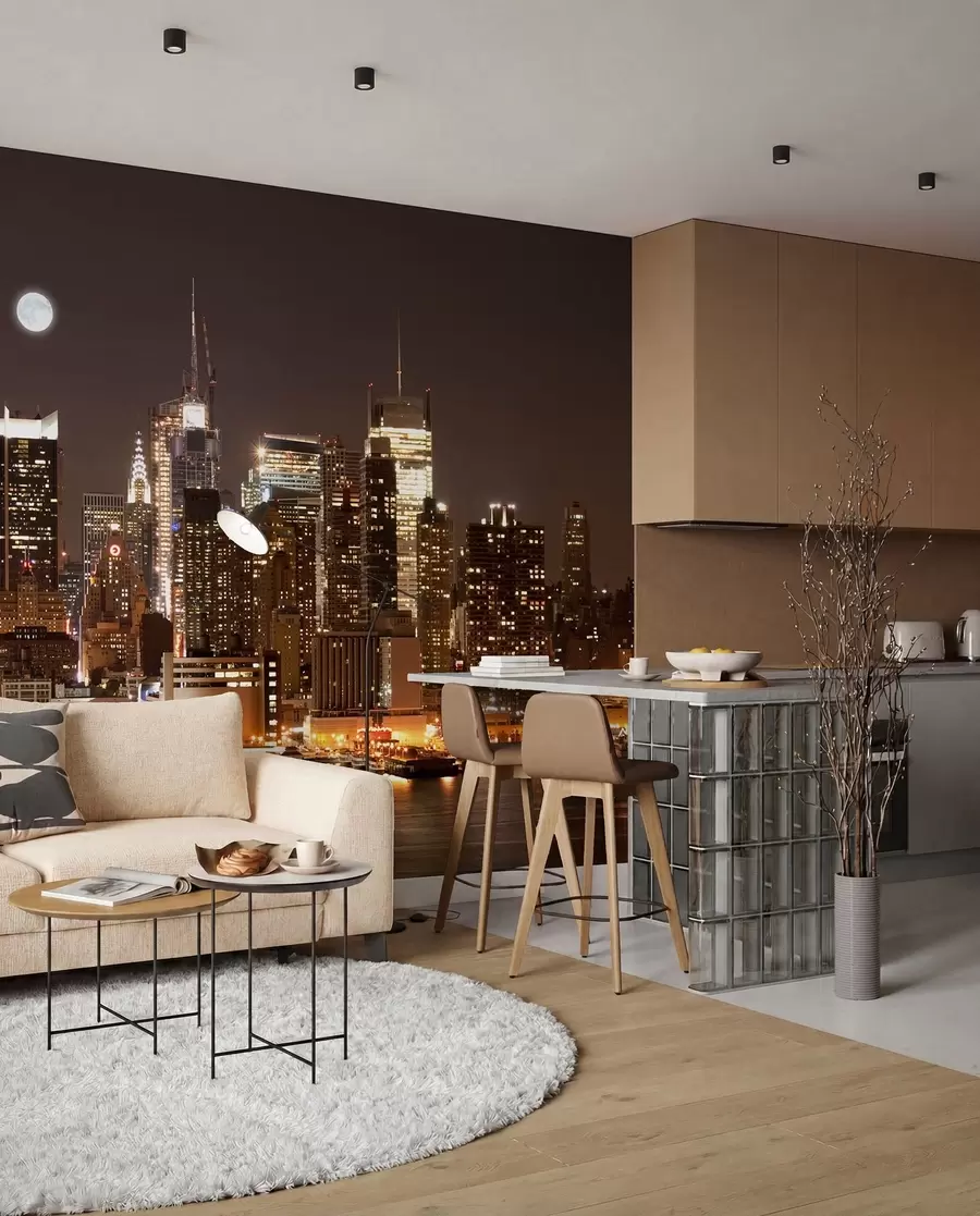 Carta da parati con la vista di città Lungomare di New York 
