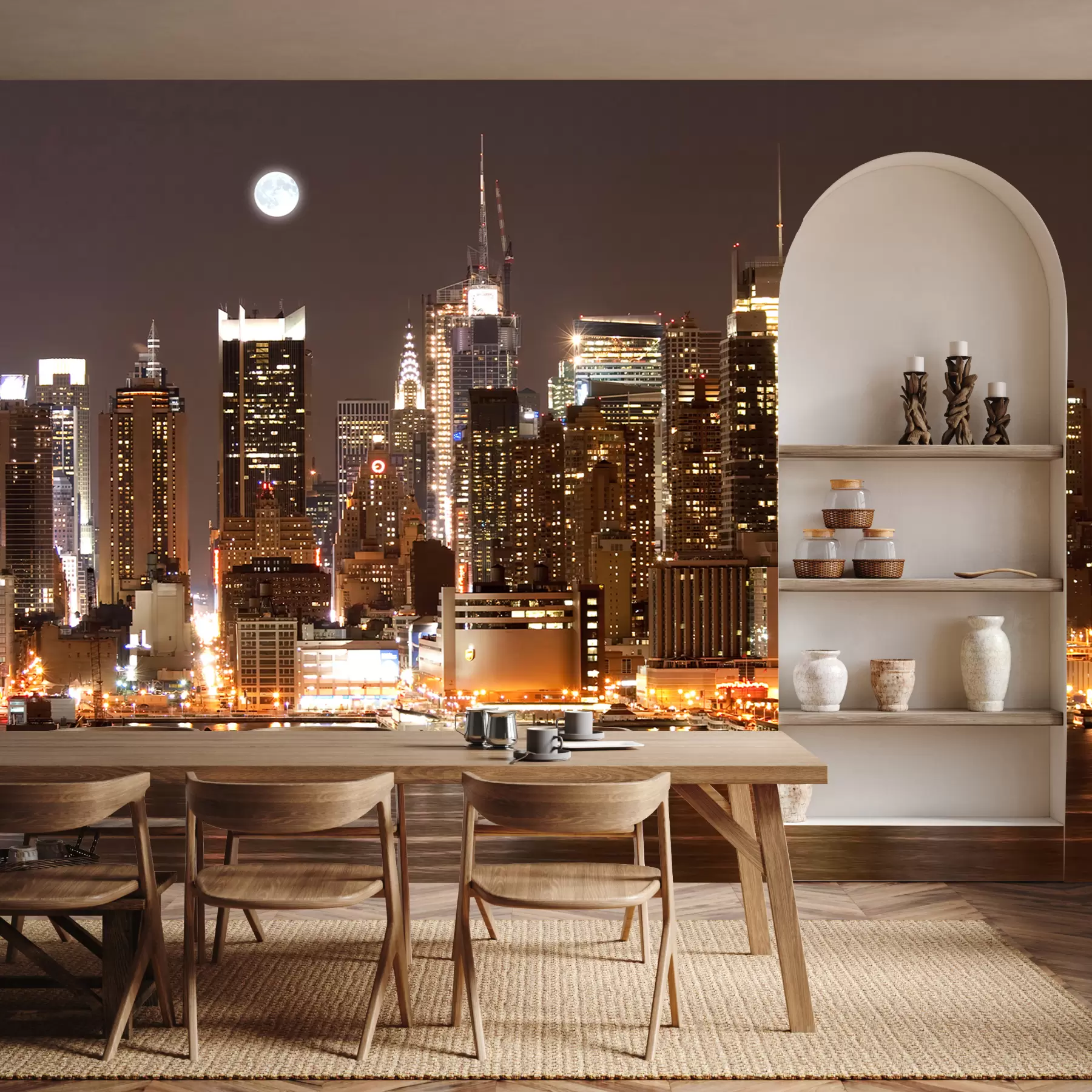 Carta da parati con la vista di città Lungomare di New York 