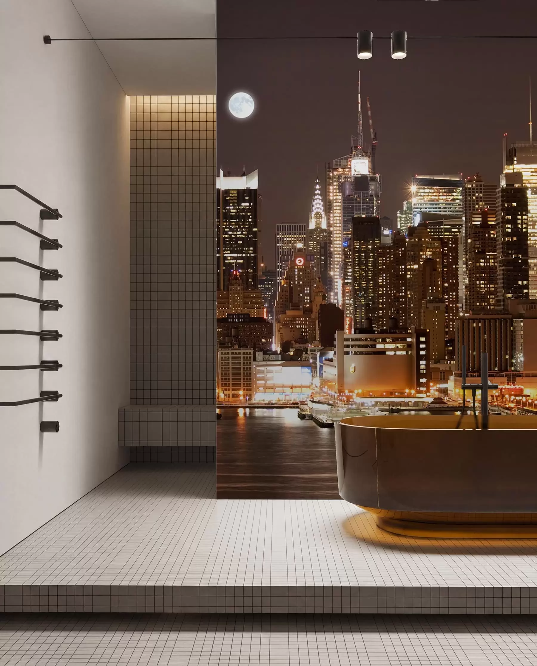 Carta da parati con la vista di città Lungomare di New York 