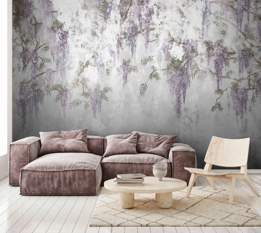 Carta da parati Floreale Trend sospeso rami di brunge con colori viola n. u73816
