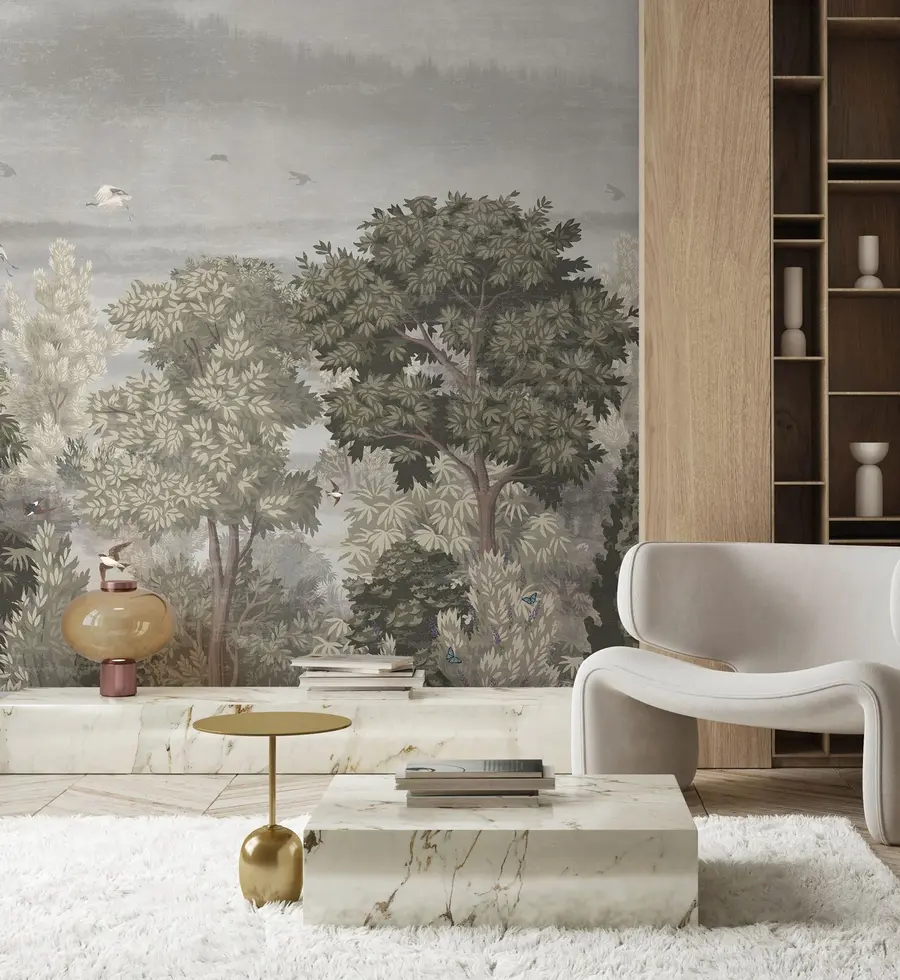 carta da parati Le gru volano sopra la foresta nr. u73553