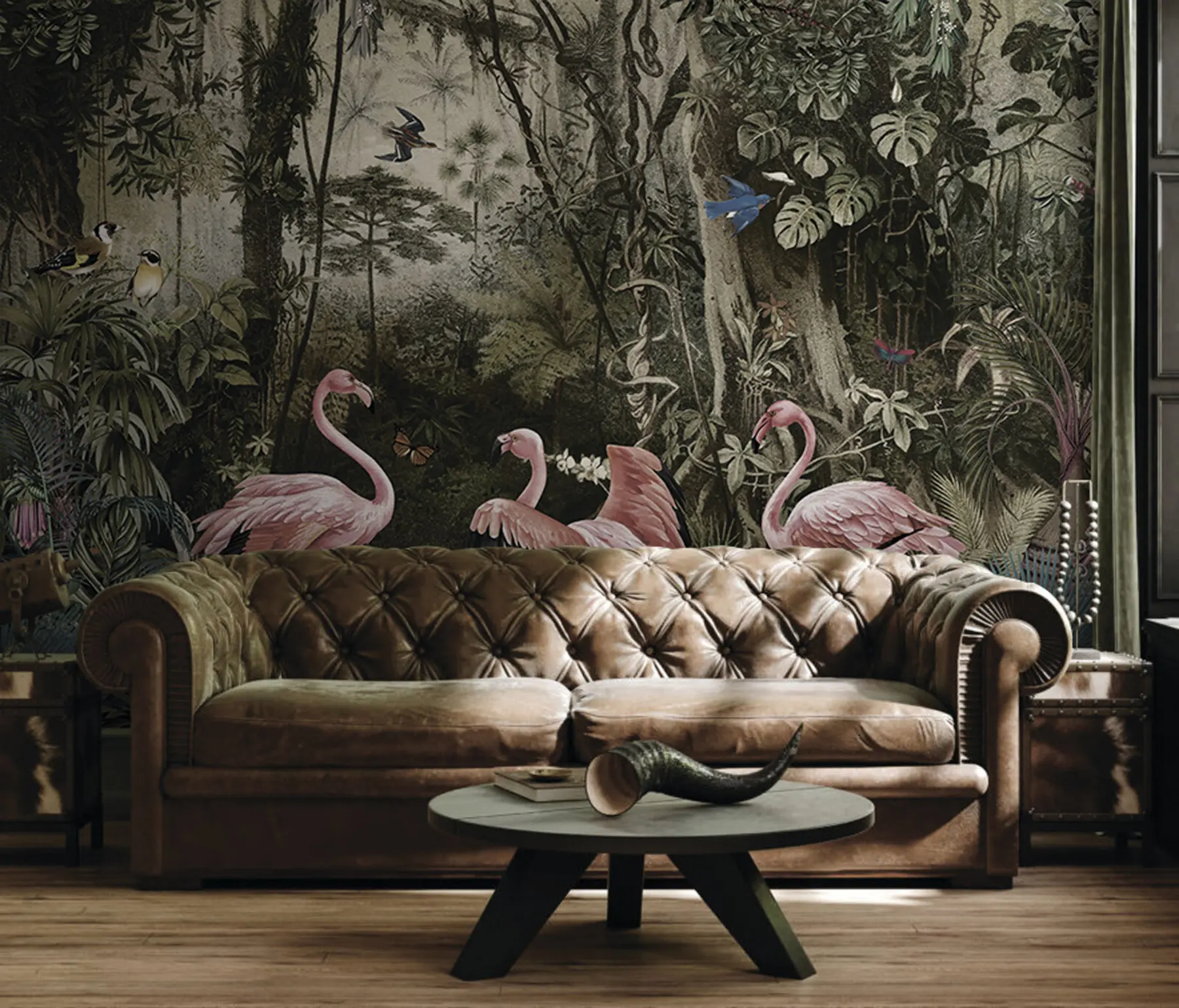 carta da parati Uccelli tropicali e fenicotteri nella giungla nr. u73568