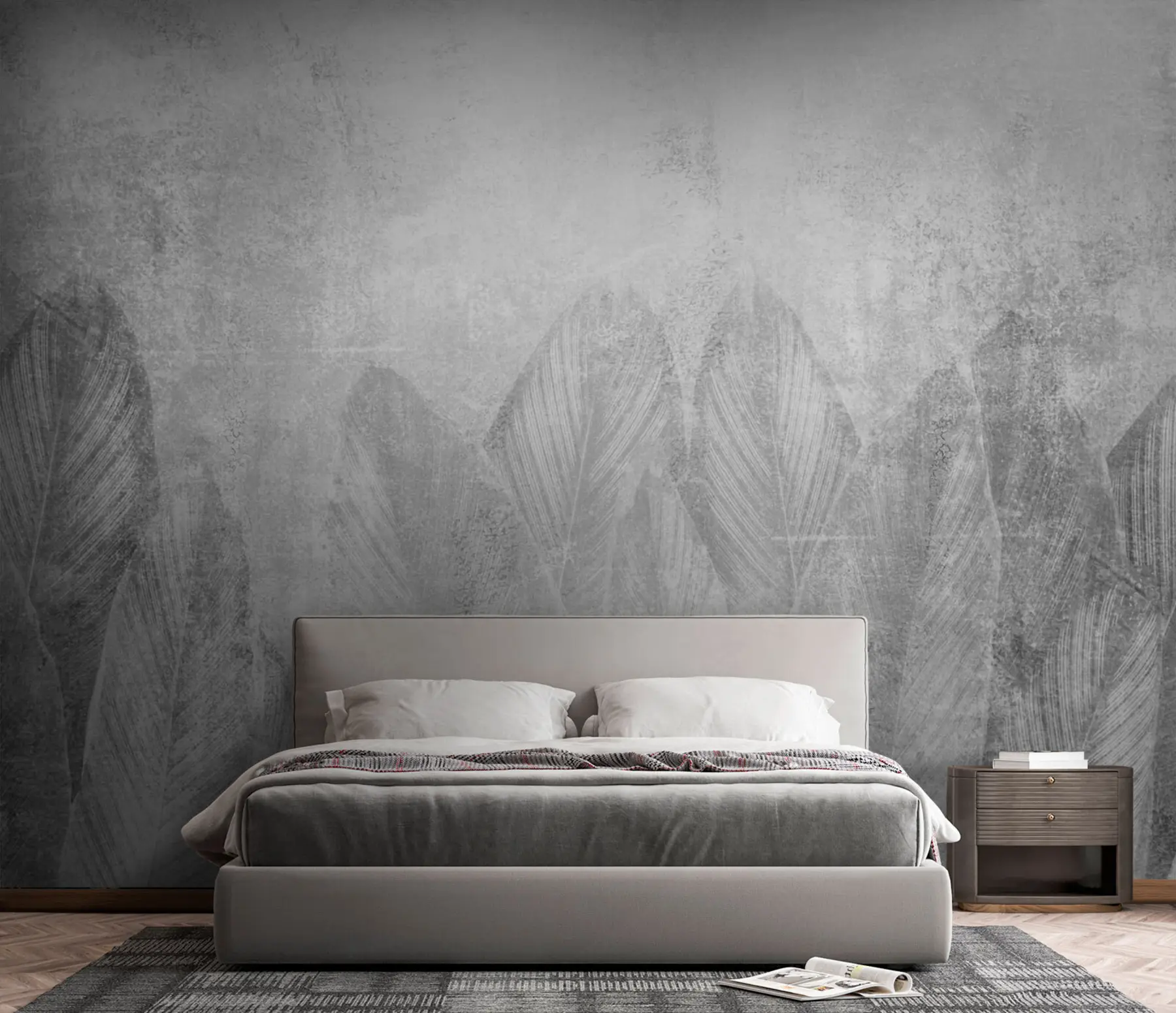 carta da parati Decorazioni moderne foglie di palma su uno sfondo in cemento nr. u73876