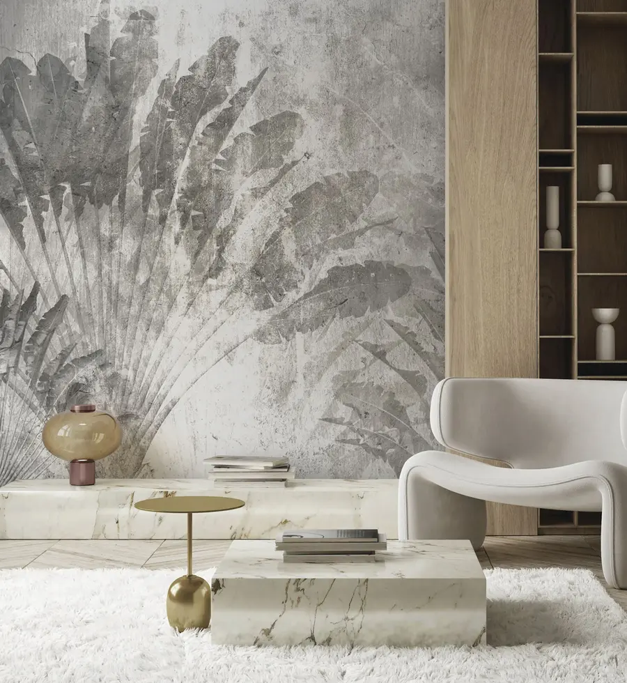 Carta da parati Tropici della Foresta Foglie tropicali su uno sfondo di pietra n. u73885