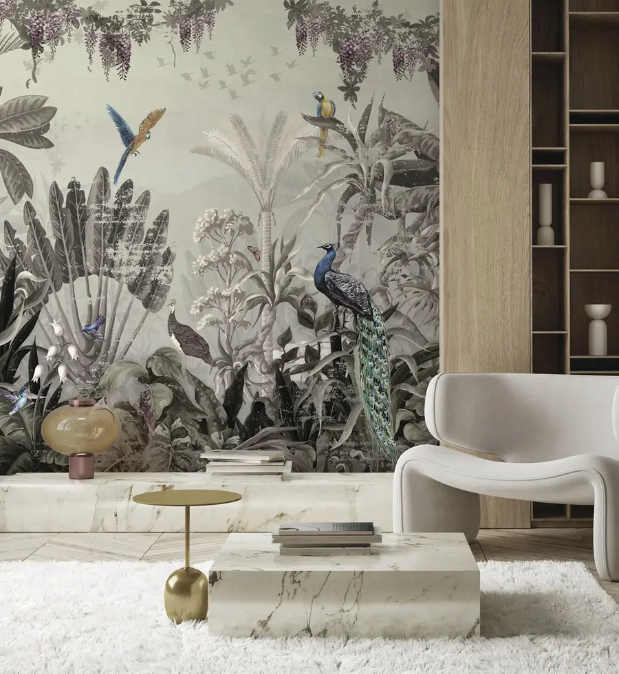 Carta da parati nature Uccelli tropicali nella giungla 