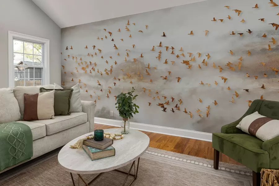 Carta da parati 3D Stormo di uccelli in montagna 