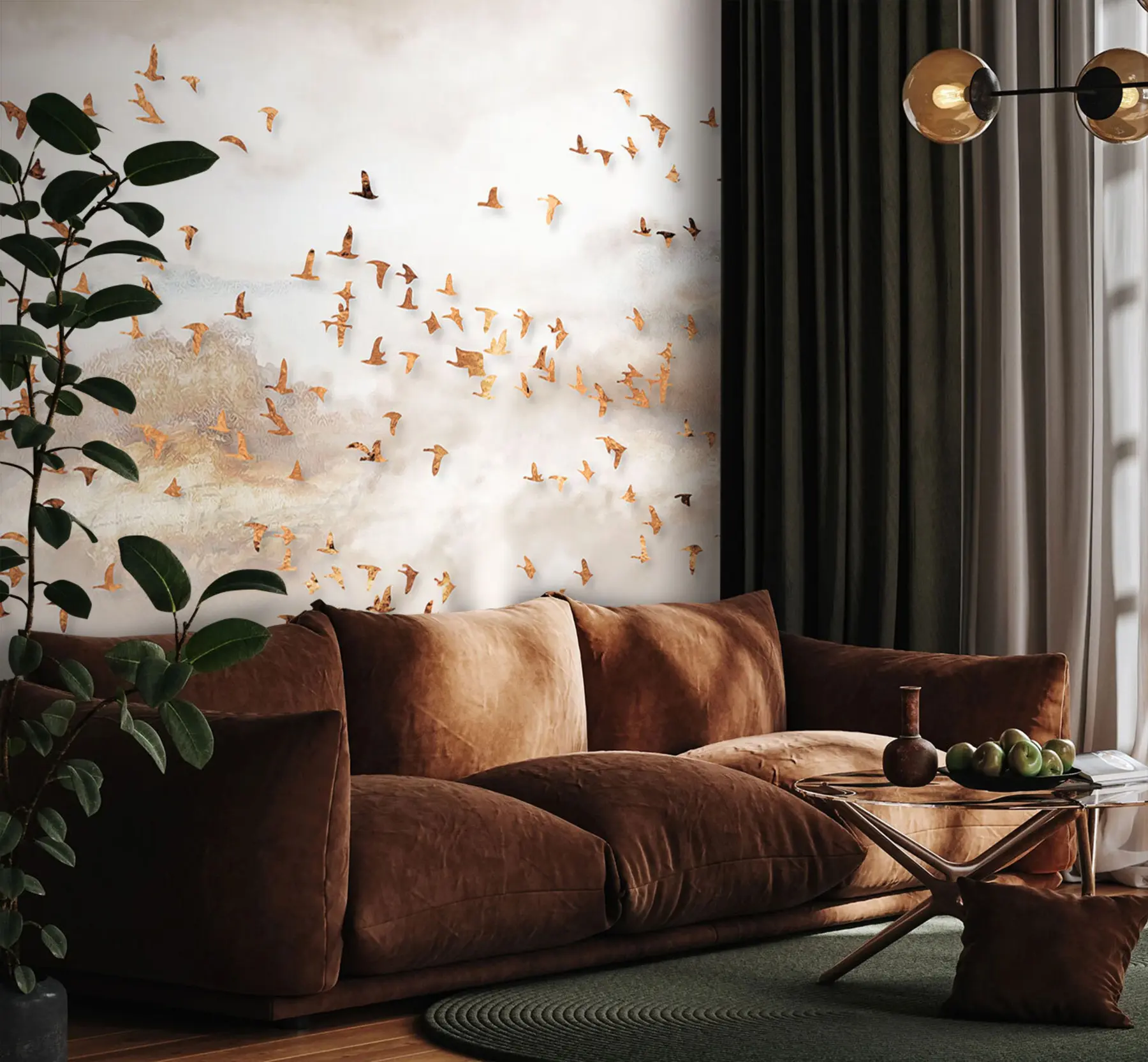 Carta da parati 3D Stormo di uccelli in montagna 