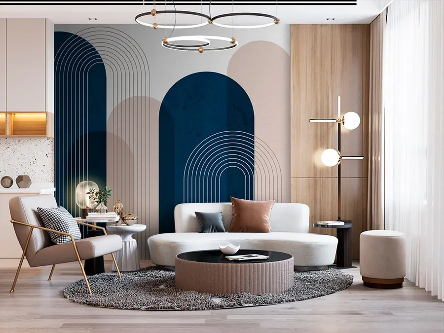 carta da parati Archi astratti blu e beige nr. u73098