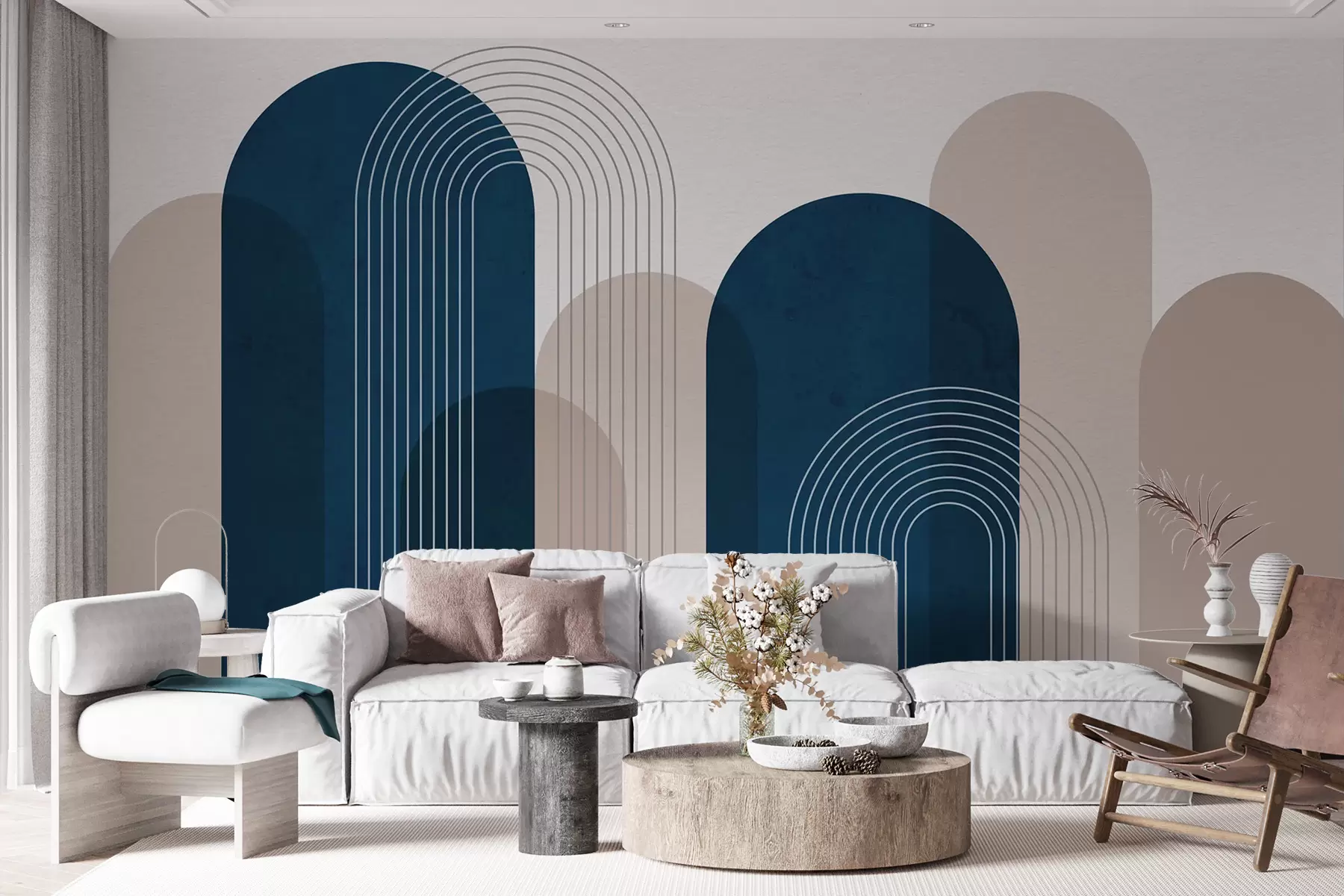 carta da parati Archi astratti blu e beige nr. u73098