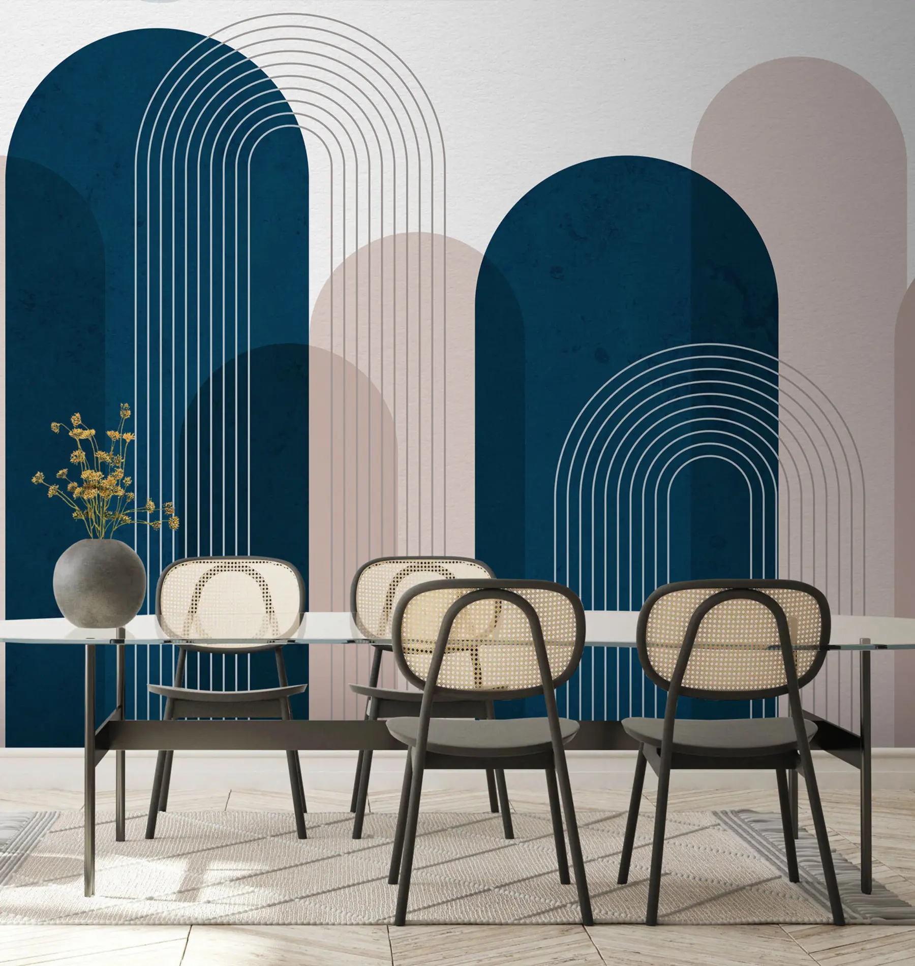 carta da parati Archi astratti blu e beige nr. u73098