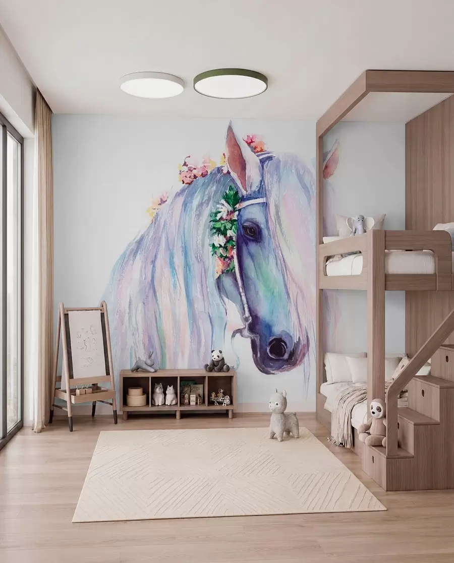 carta da parati Cavallo blu con fiori in una criniera nr. u93591