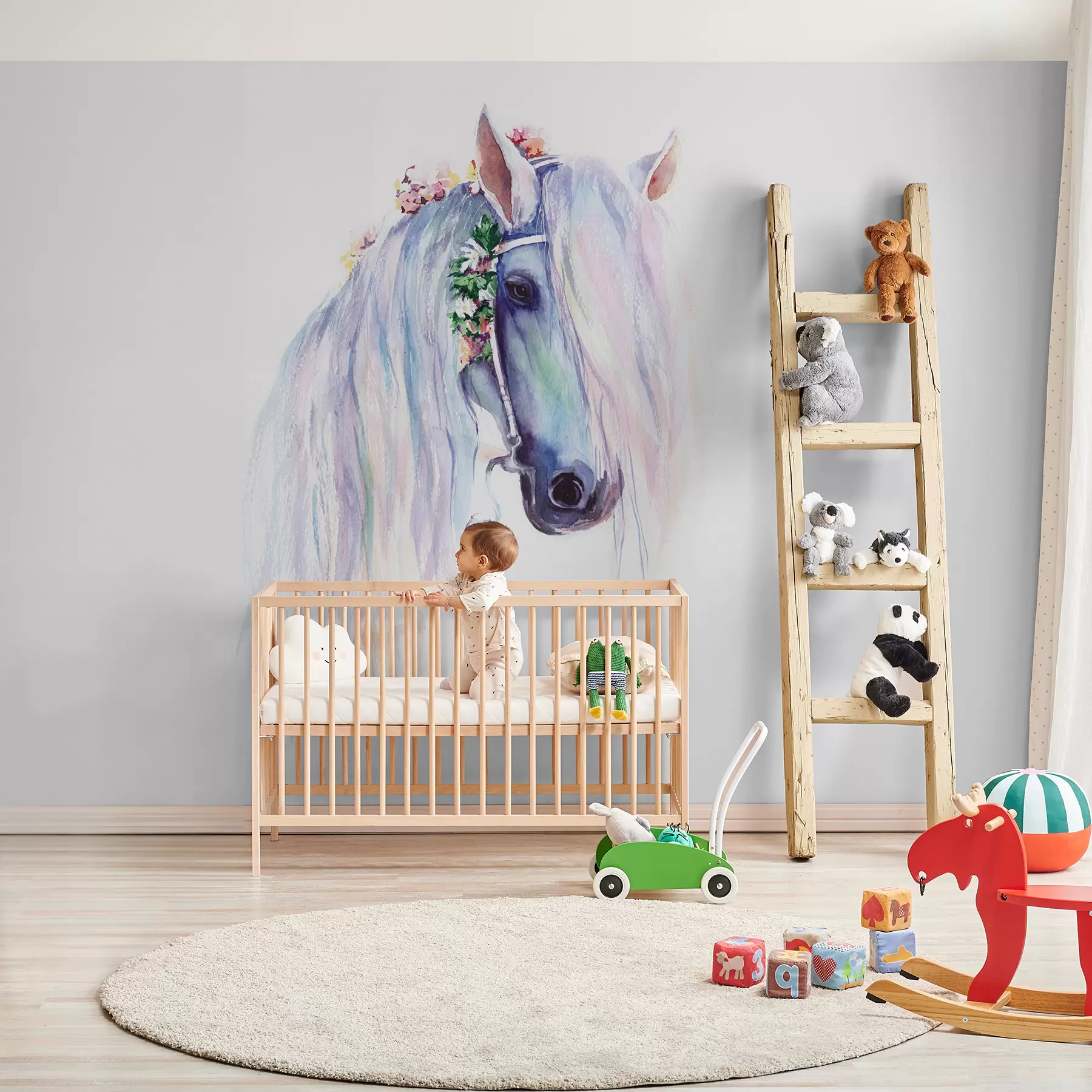 carta da parati Cavallo blu con fiori in una criniera nr. u93591