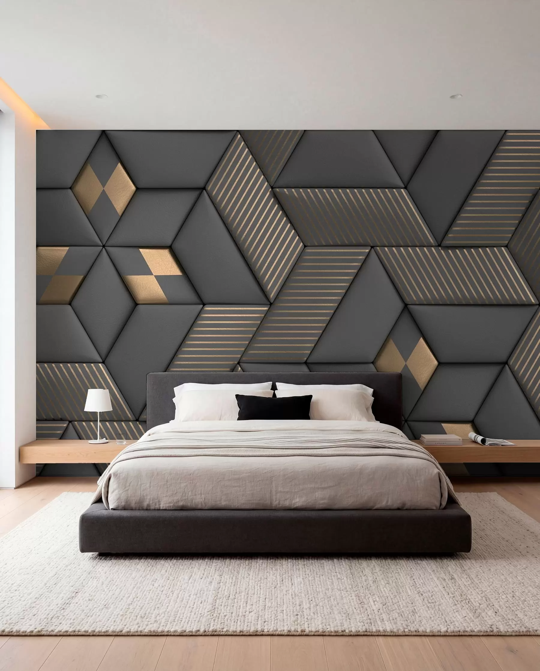 Carta da parati  Forme geometriche 3D Cubi grafite e oro