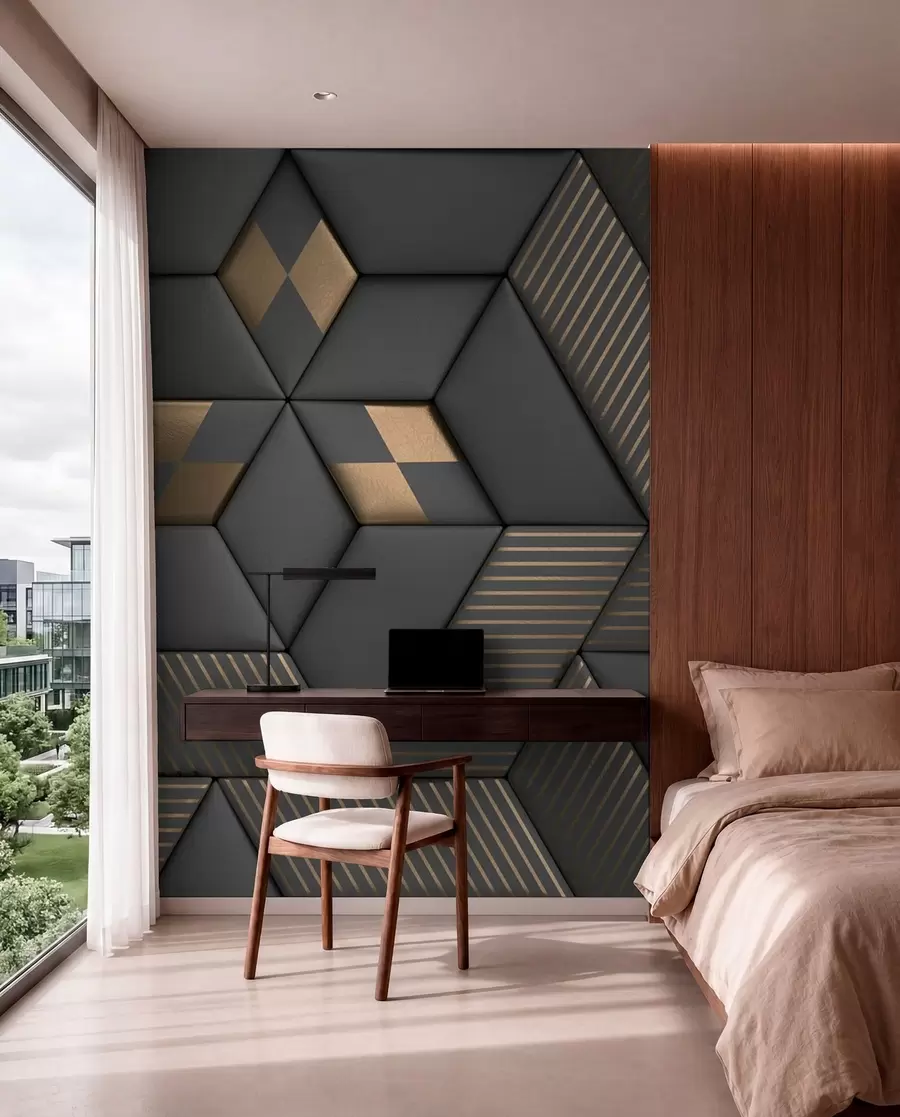 Carta da parati  Forme geometriche 3D Cubi grafite e oro