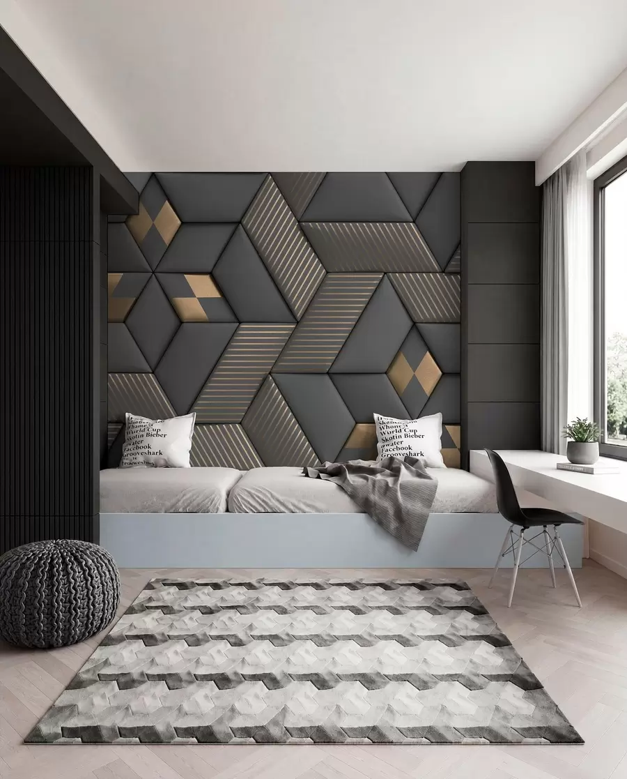 Carta da parati  Forme geometriche 3D Cubi grafite e oro