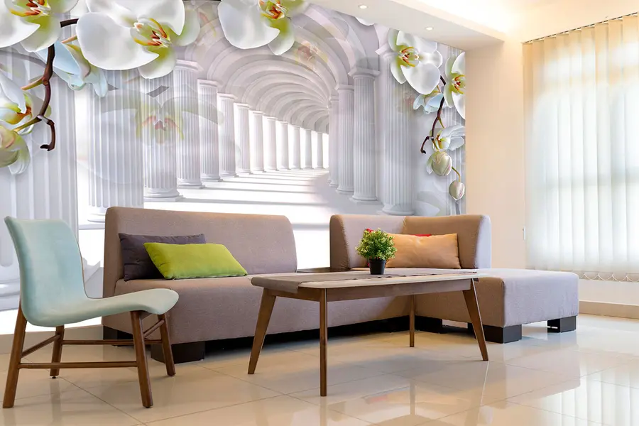 Carta da parati 3D Fiori Orchidee nel tunnel n. u93683