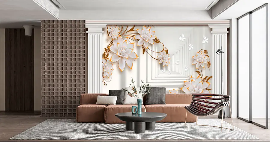 Carta da parati 3D Fiori Fiori e colonne n. u93693