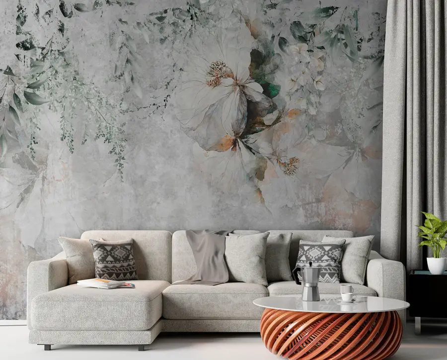 Carta da parati Floreale Fiore su priorità bassa concreta del grunge n. u73969