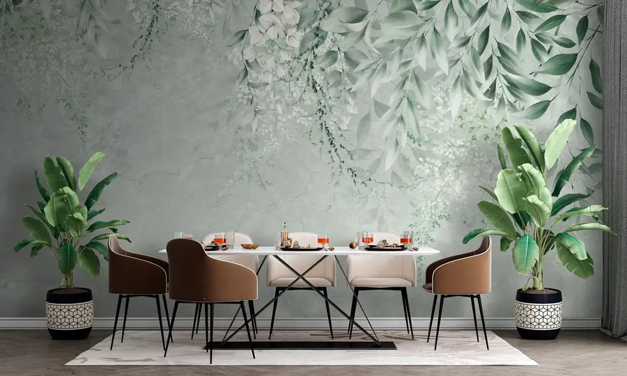 Carta da parati Floreale Fiori botanici su marmo n. u73982