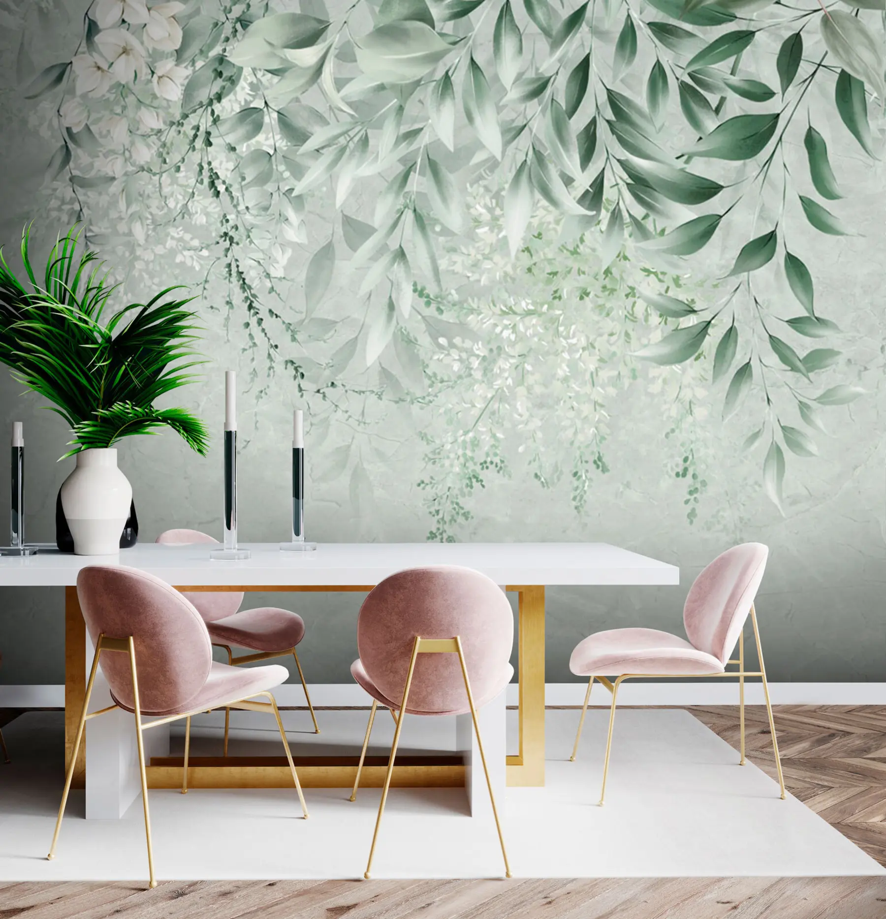 Carta da parati Floreale Fiori botanici su marmo n. u73982