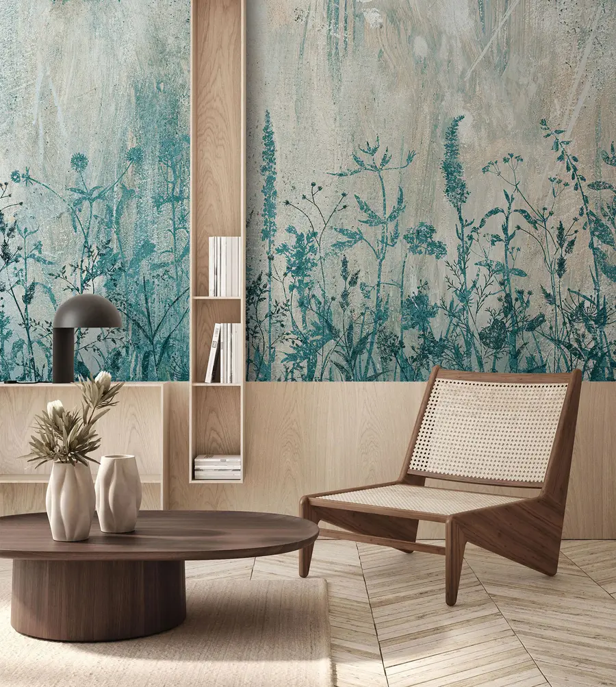 Carta da parati nature Piante verdi su un muro di cemento 