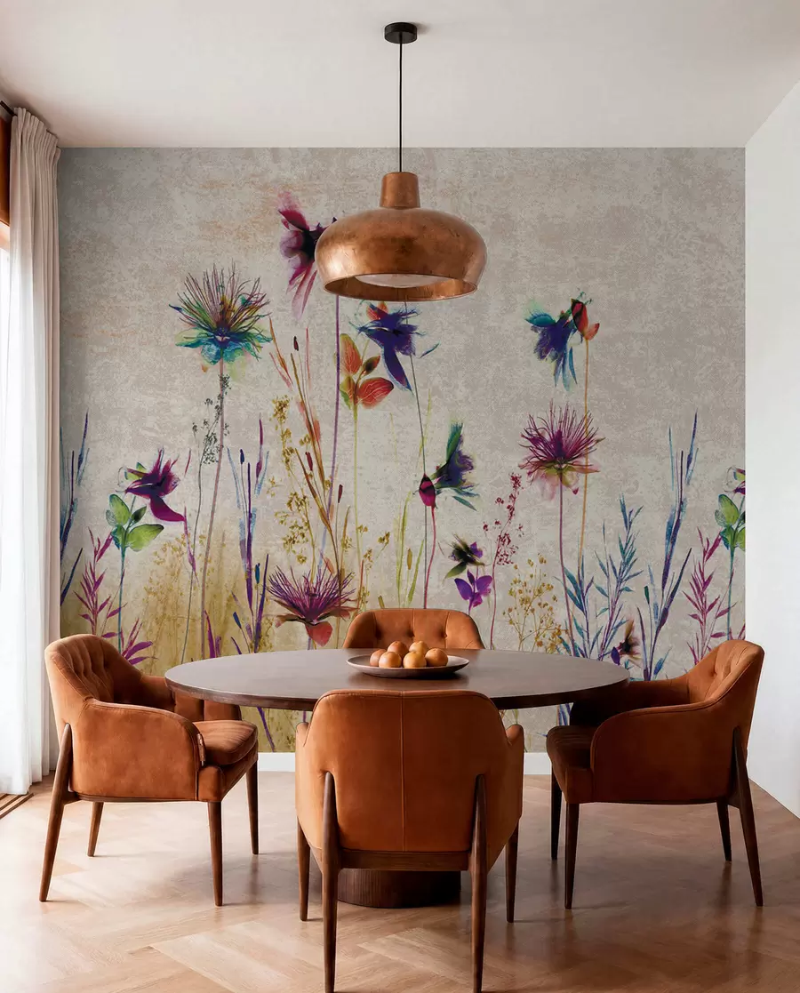 Carta da parati nature Fiori alti insoliti su uno sfondo beige 