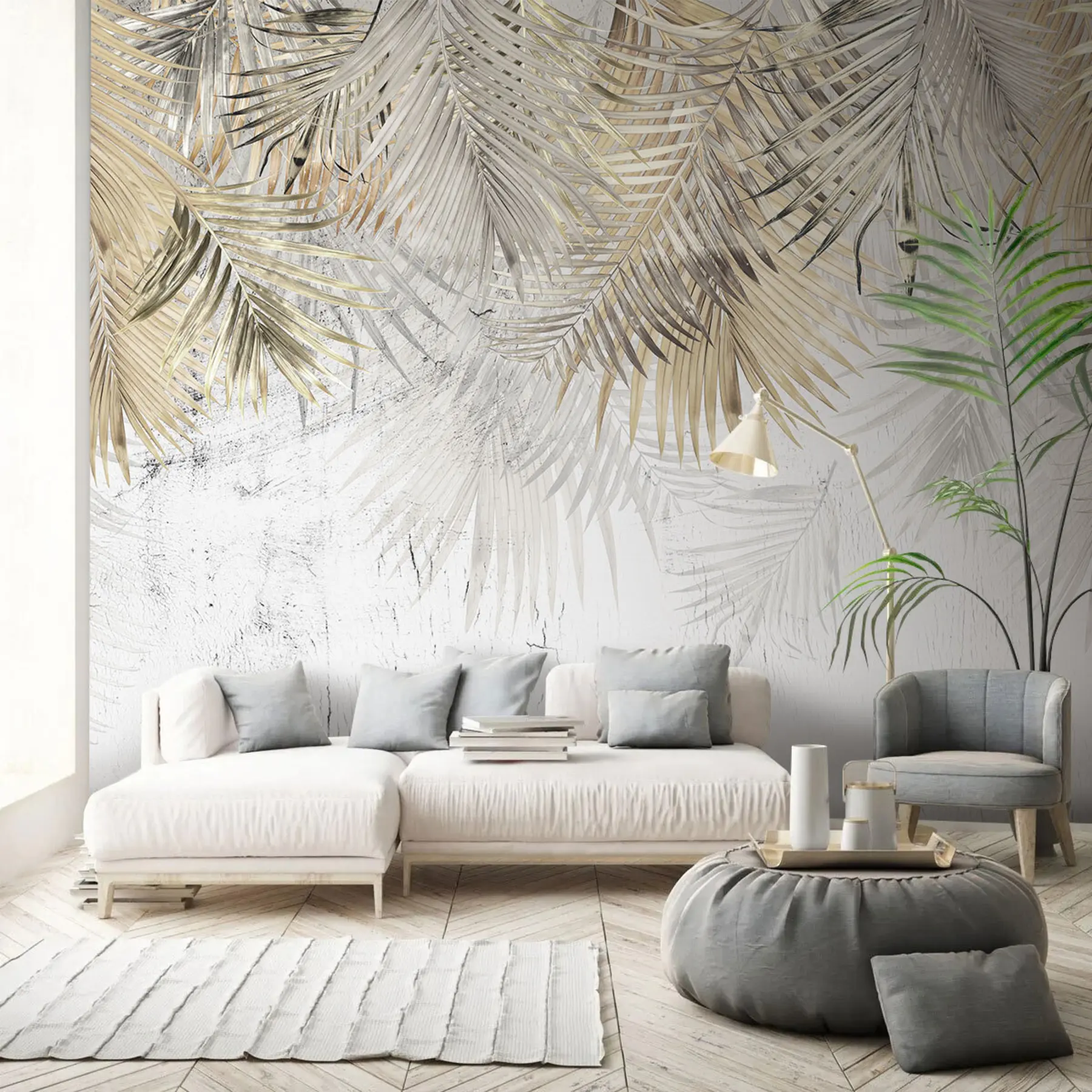 Carta da parati Tropici della Foresta Foglie tropicali leggere nello stile del grunge n. u93843