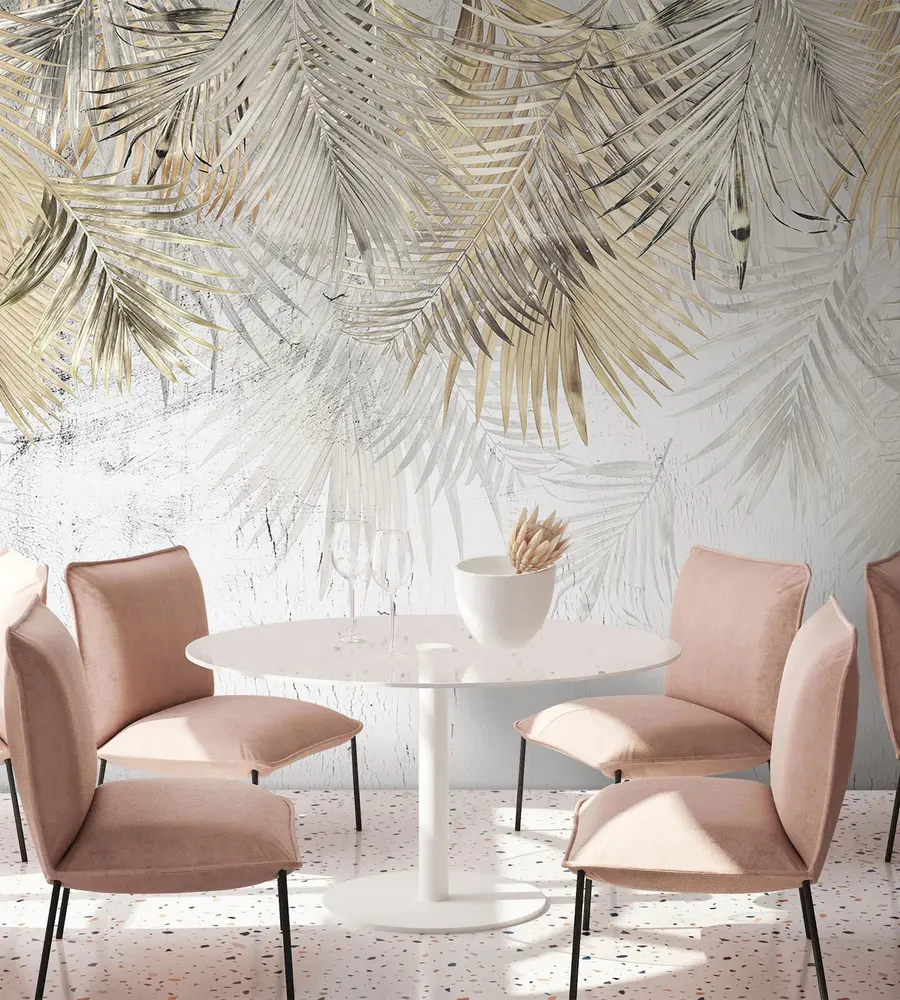 Carta da parati Tropici della Foresta Foglie tropicali leggere nello stile del grunge n. u93843