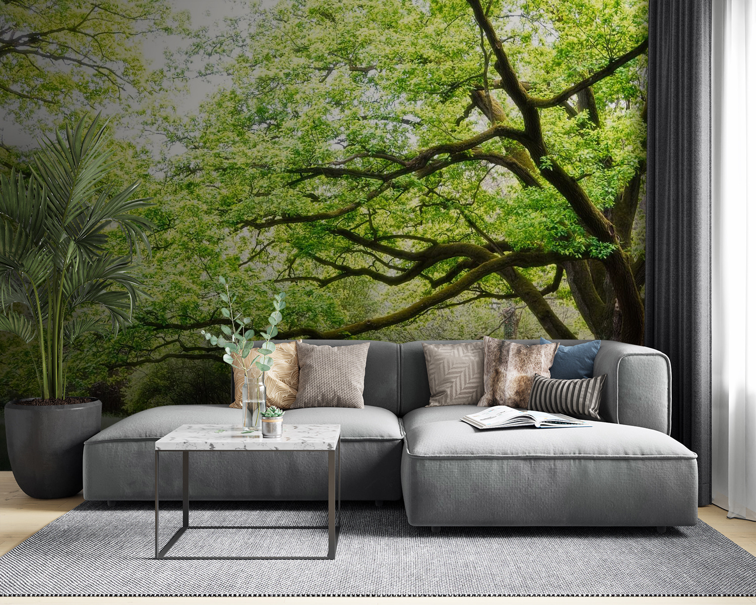 Adesivo Murale Per Porta 3D – Albero Di Vite Verde – 90x210 Cm – Vinile Autoadesivo Impermeabile Per Interni