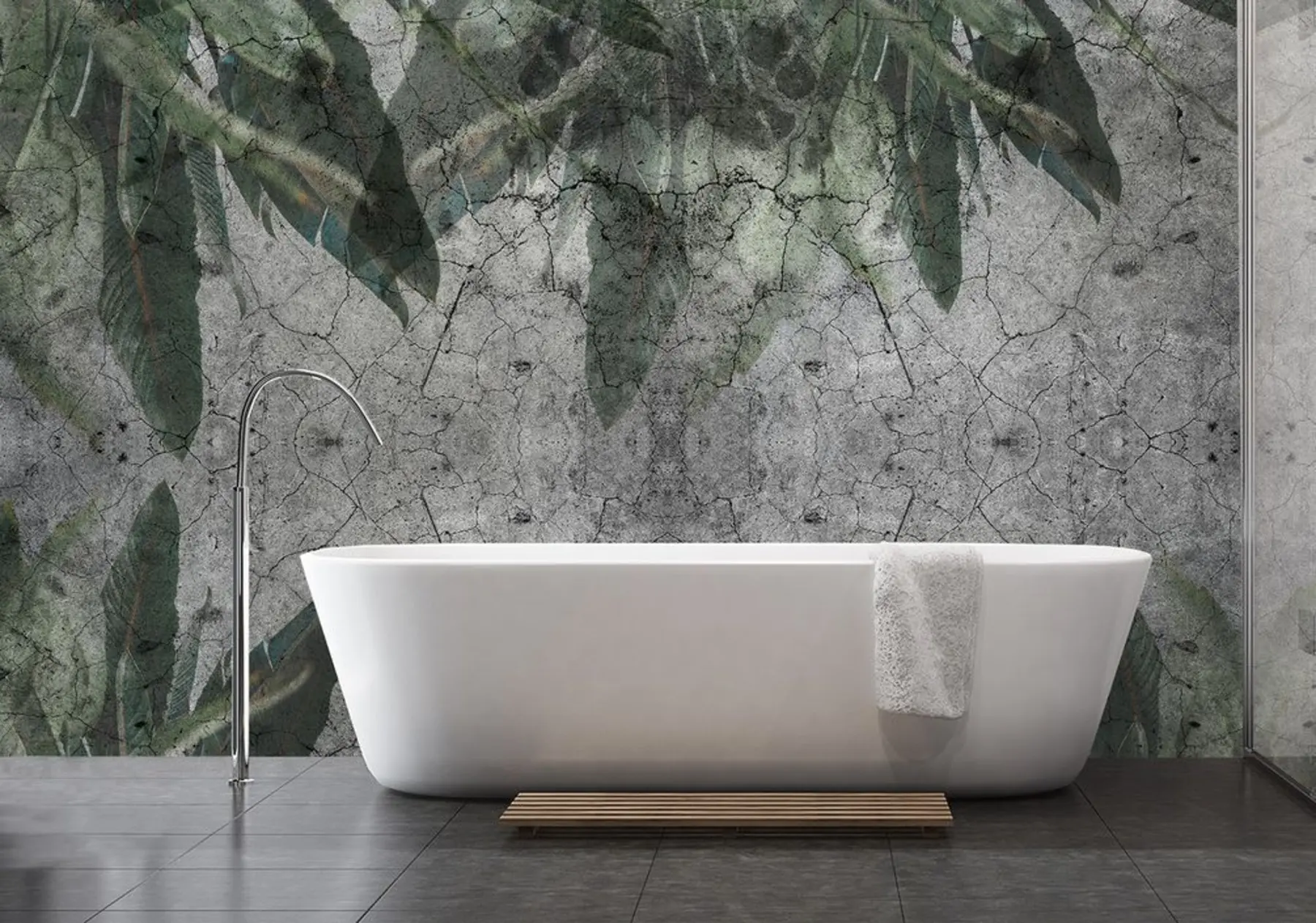 carta da parati Foglie su cemento vecchio nr. u60048