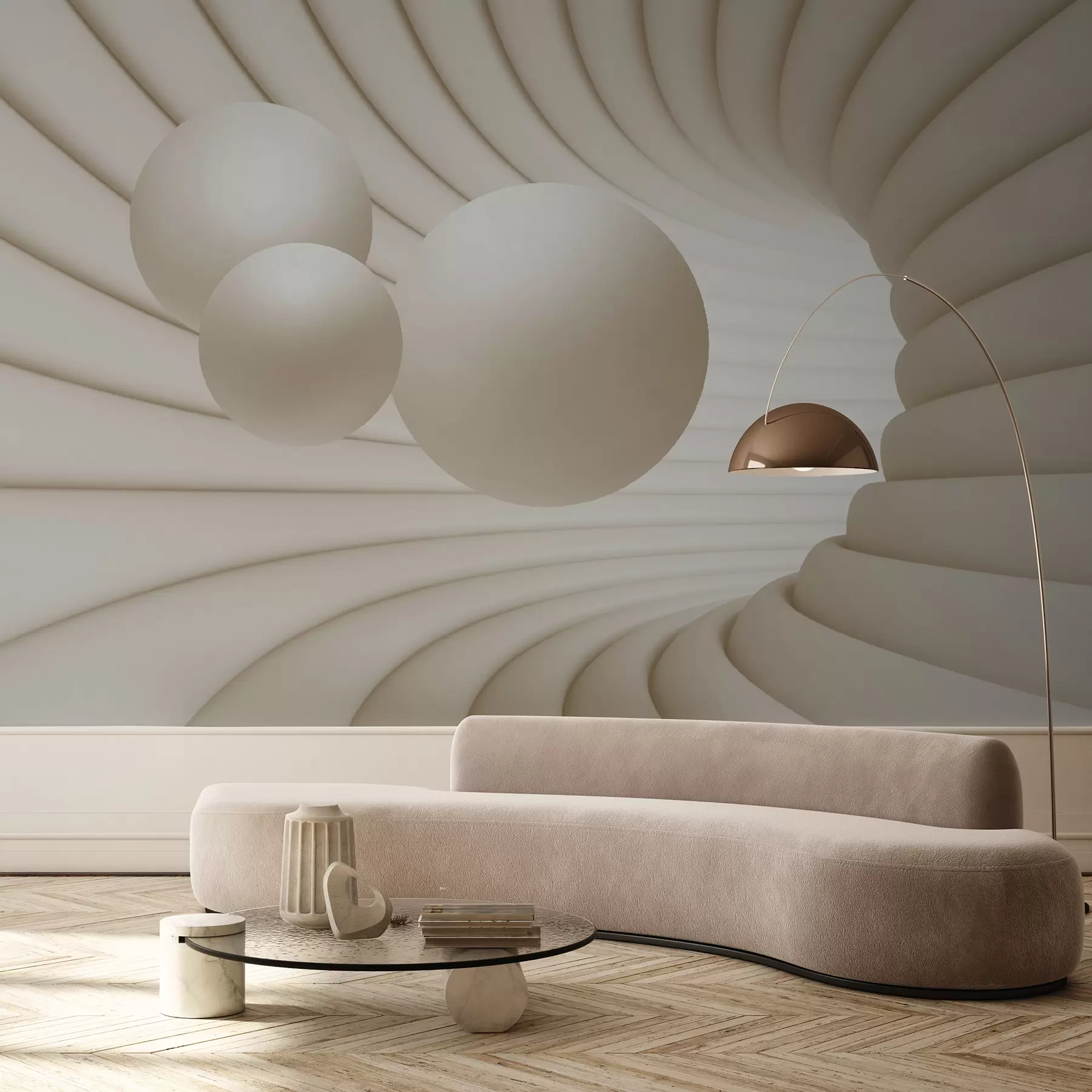 Carta da parati 3D Bianco, chiaro e legno 