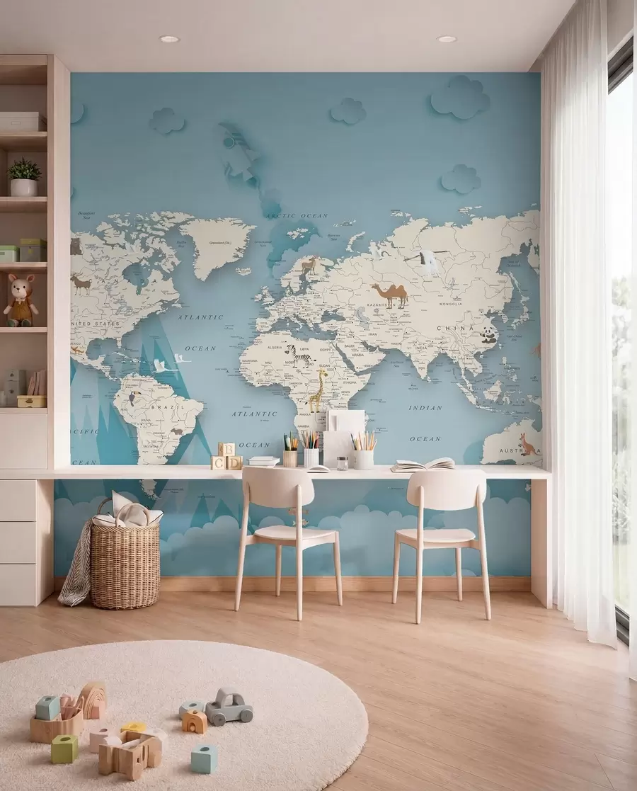 carta da parati Mappa del mondo sullo sfondo delle montagne nr. u79831