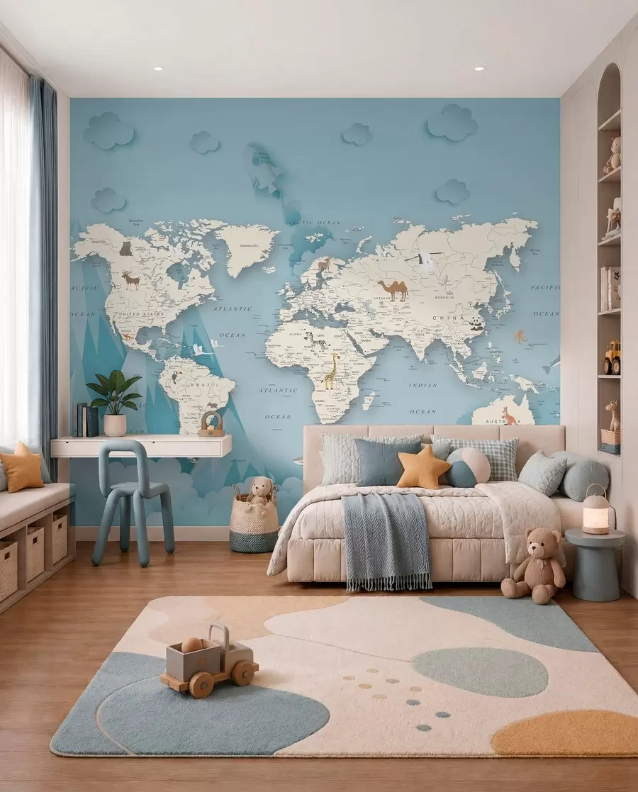 carta da parati Mappa del mondo sullo sfondo delle montagne nr. u79831