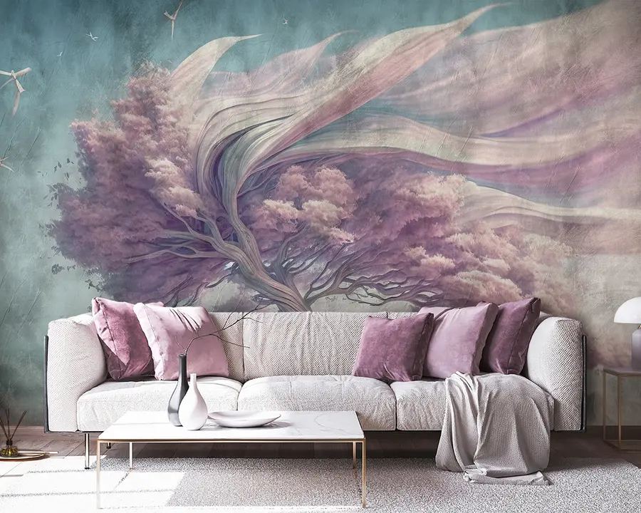 Carta da parati nature Legno sullo sfondo delle montagne 