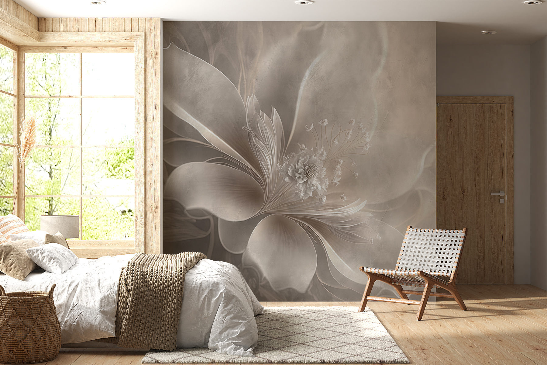 Carta Da Parati Fiori Pellicola Adesiva Beige/Oro/Grigio Per Pareti