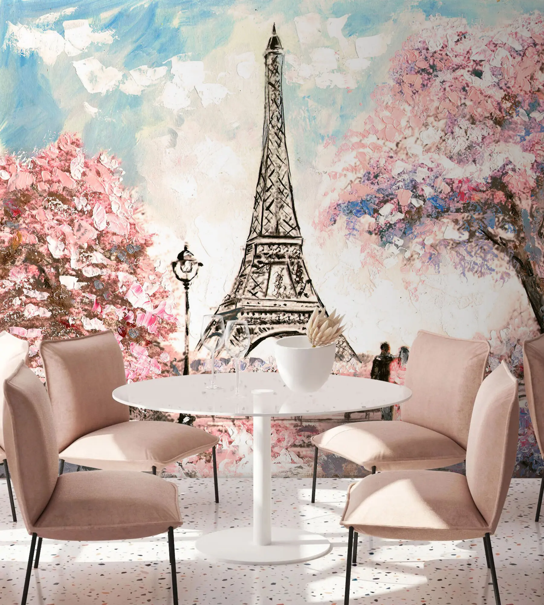 Carta da parati con la vista di città Vista stradale di Parigi 