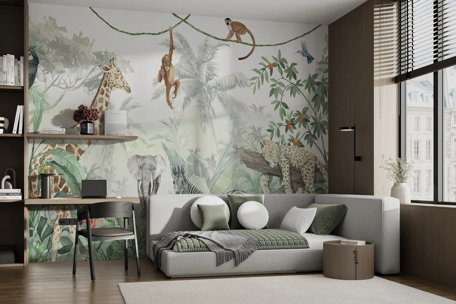 Carta da parati per Bambini Panorama della giungla con animali 