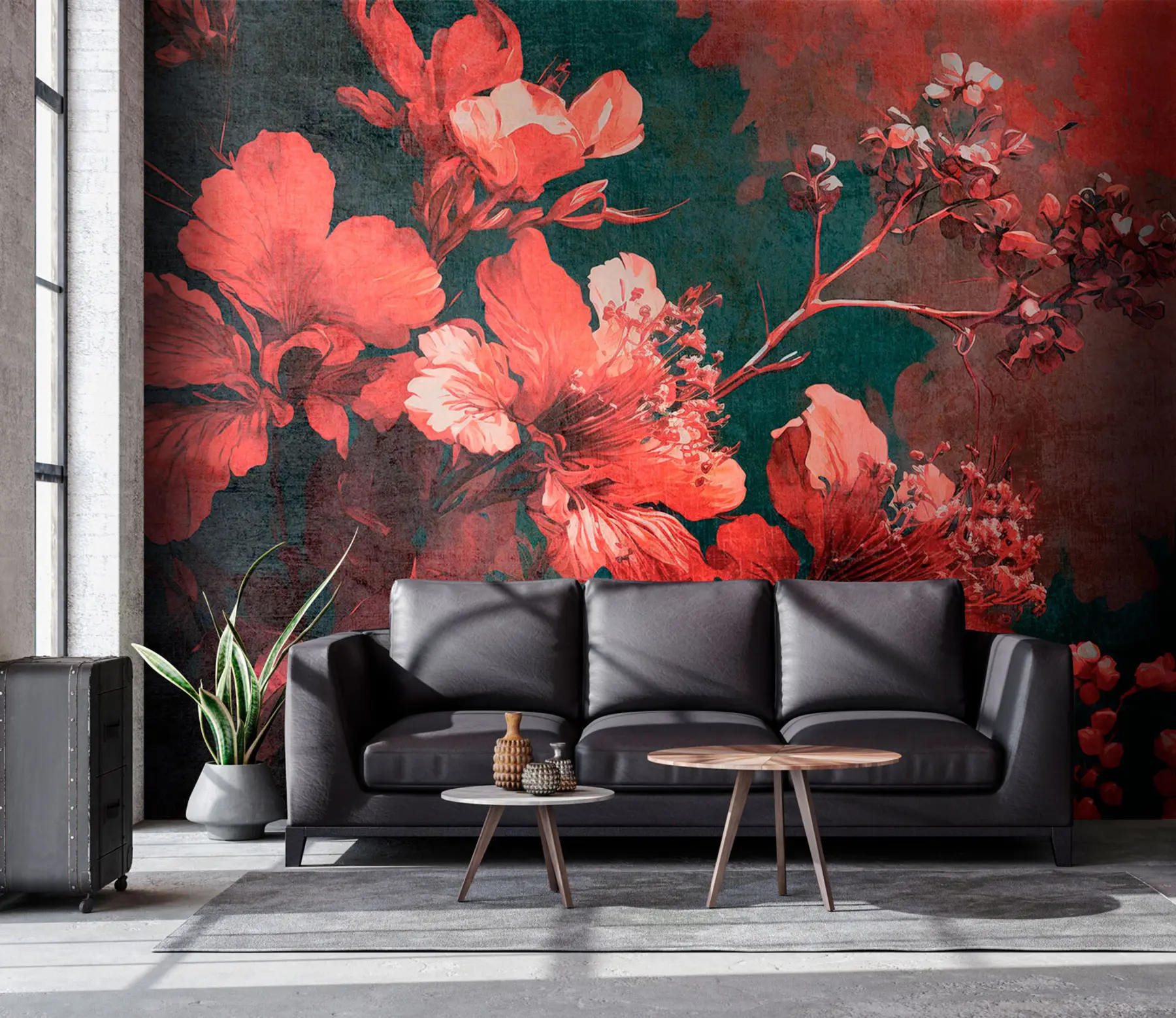 carta da parati Fiori rossi nello stile di grunge nr. u74766