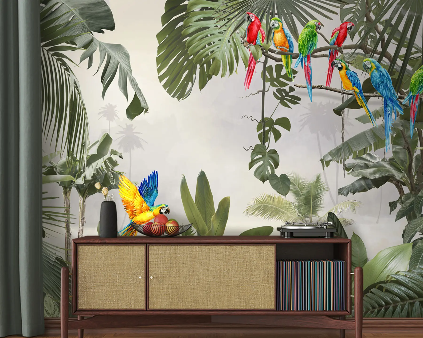 carta da parati Pappagalli sui rami nella foresta tropicale nr. u94072