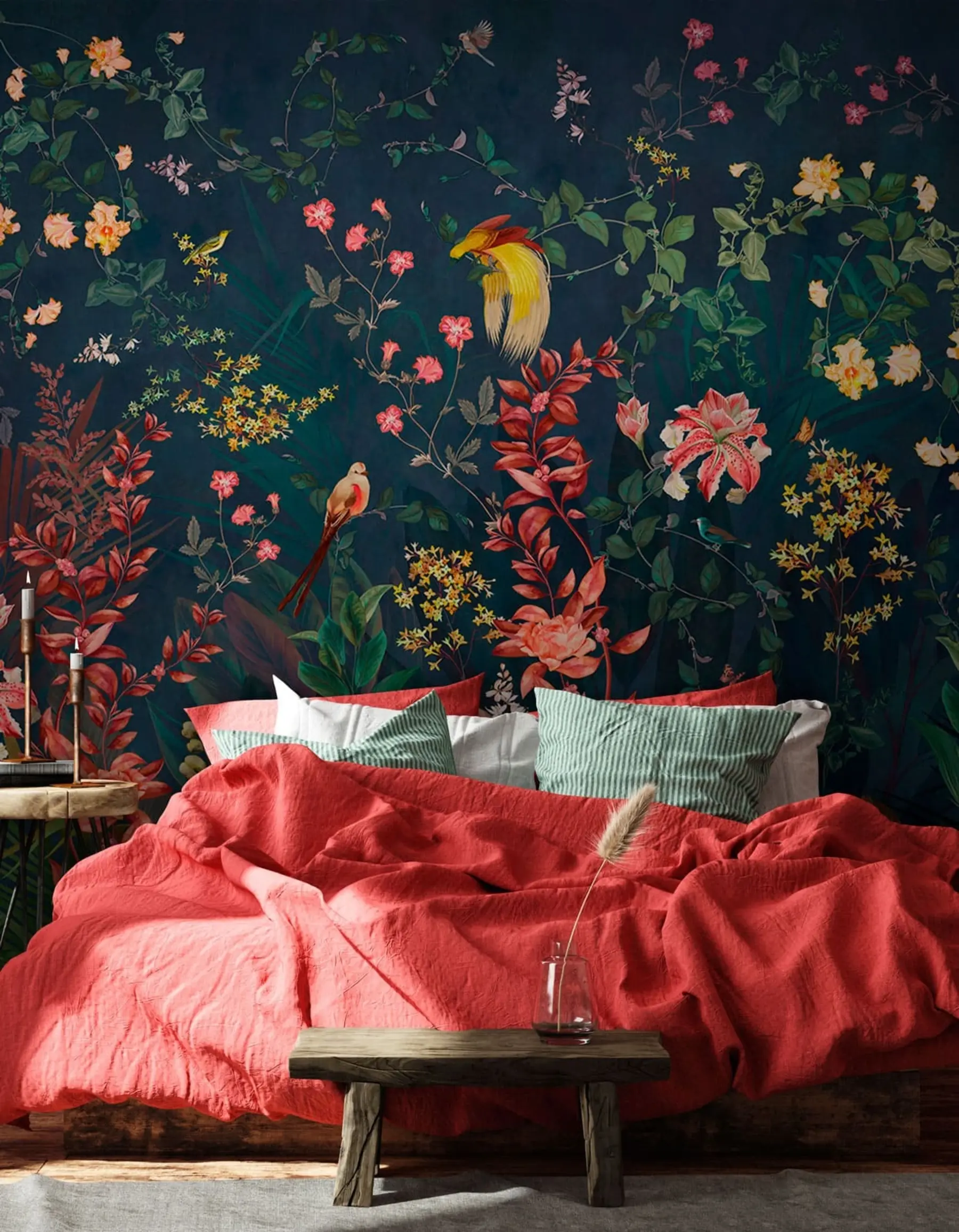 Carta da parati nature Rami luminosi e uccellini in stile cineserie 