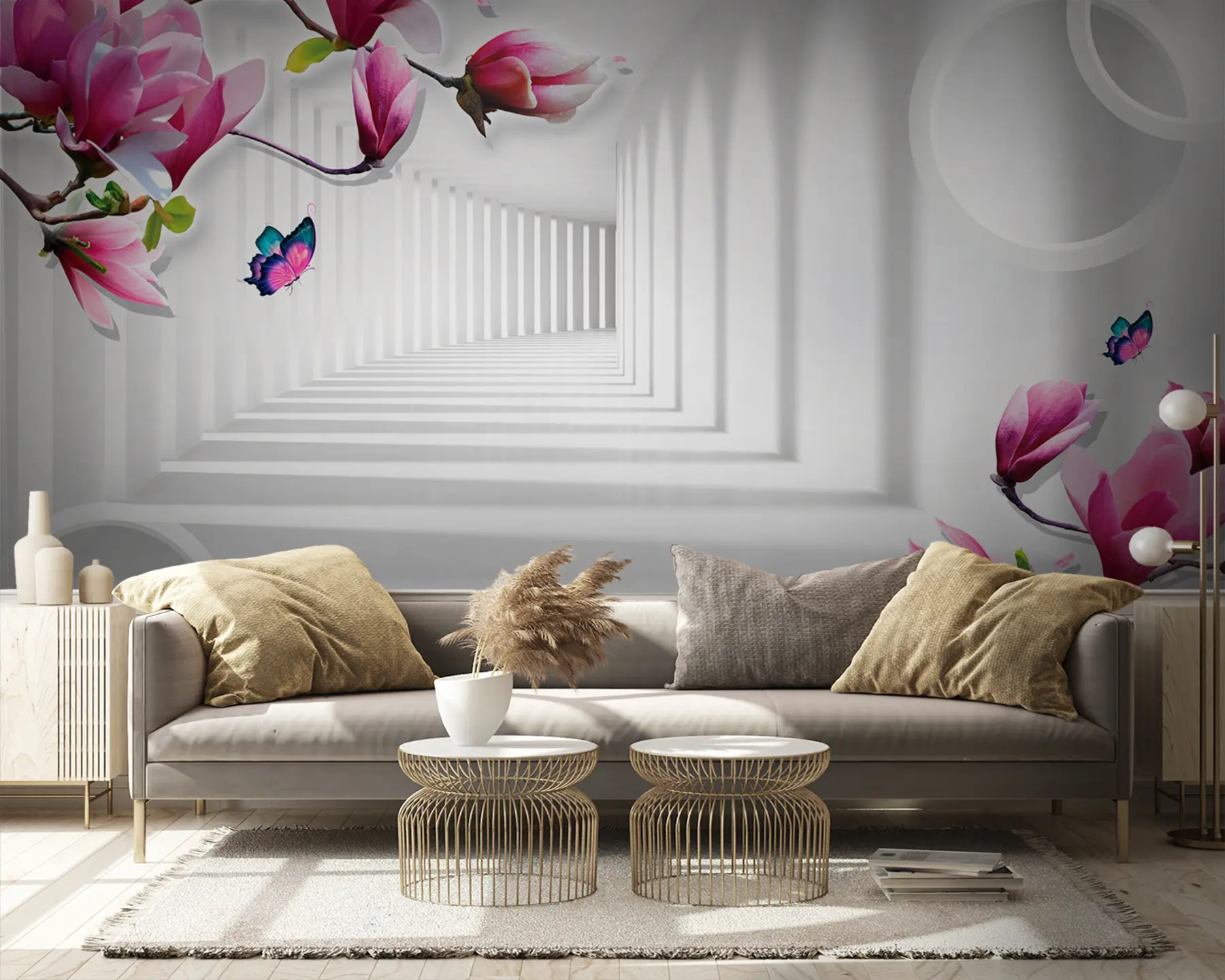 Carta da parati 3D Fiori Rami di magnolia nel tunnel n. u94055