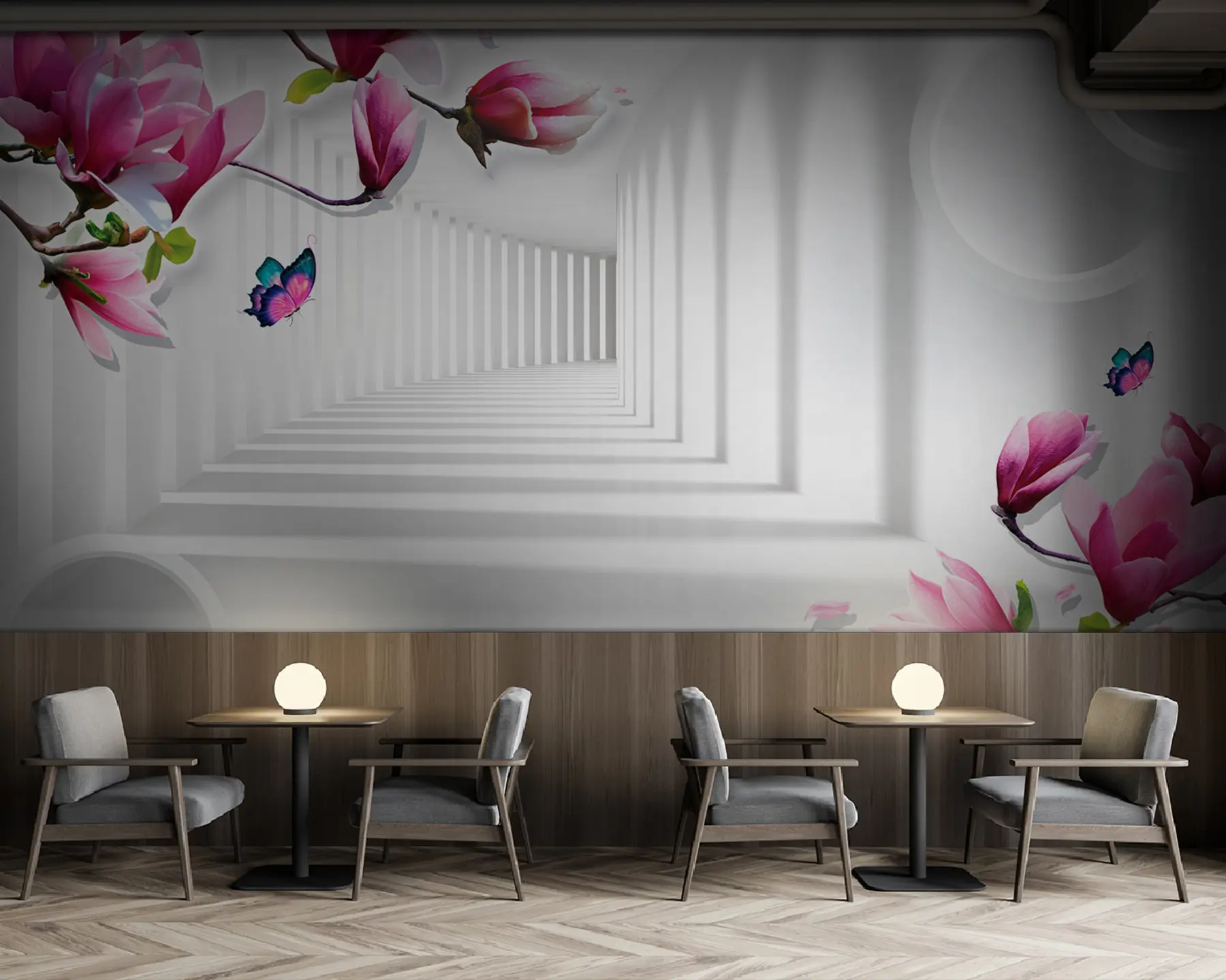 Carta da parati 3D Fiori Rami di magnolia nel tunnel n. u94055