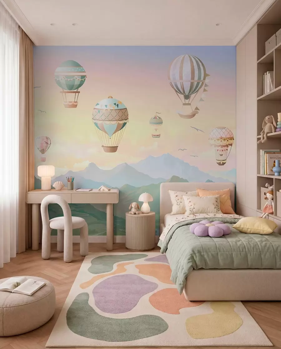 Carta da parati per Bambini Mongolfiere sulla valle 