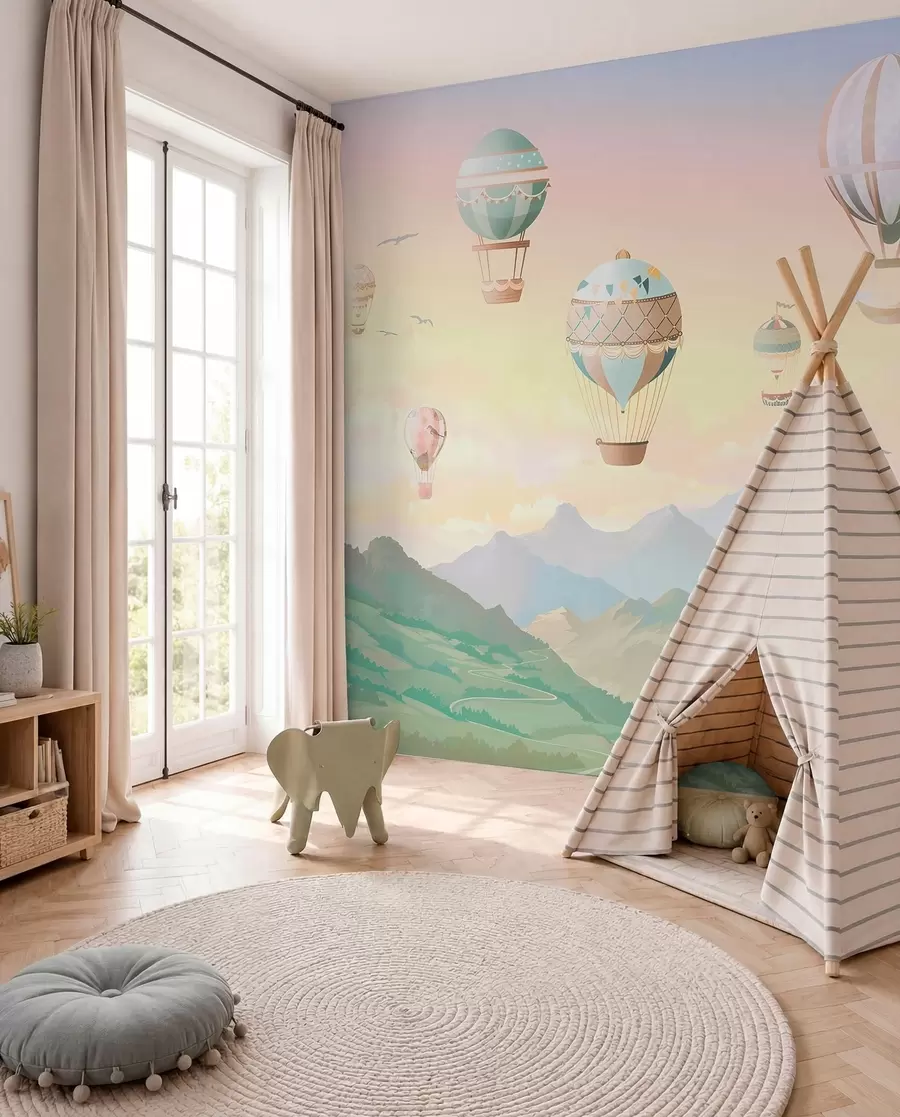 Carta da parati per Bambini Mongolfiere sulla valle 