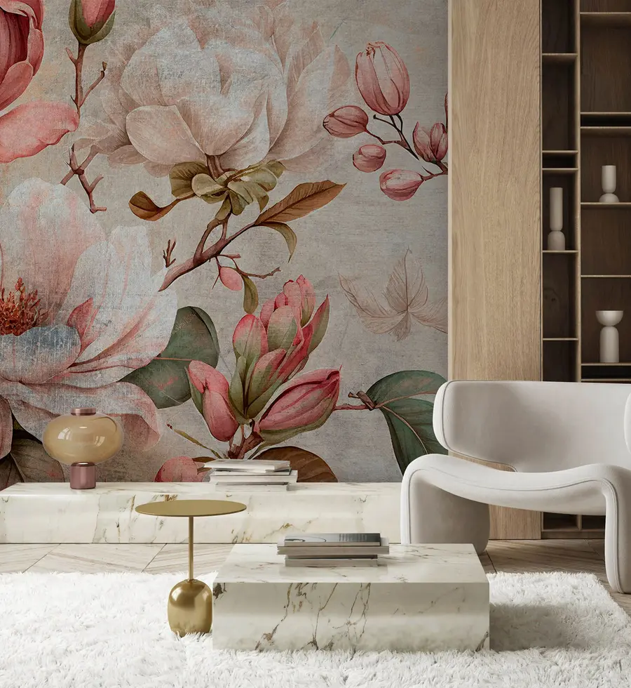 Carta da parati Floreale Fiori di peonie dell'acquerello e foglie verdi n. u75382