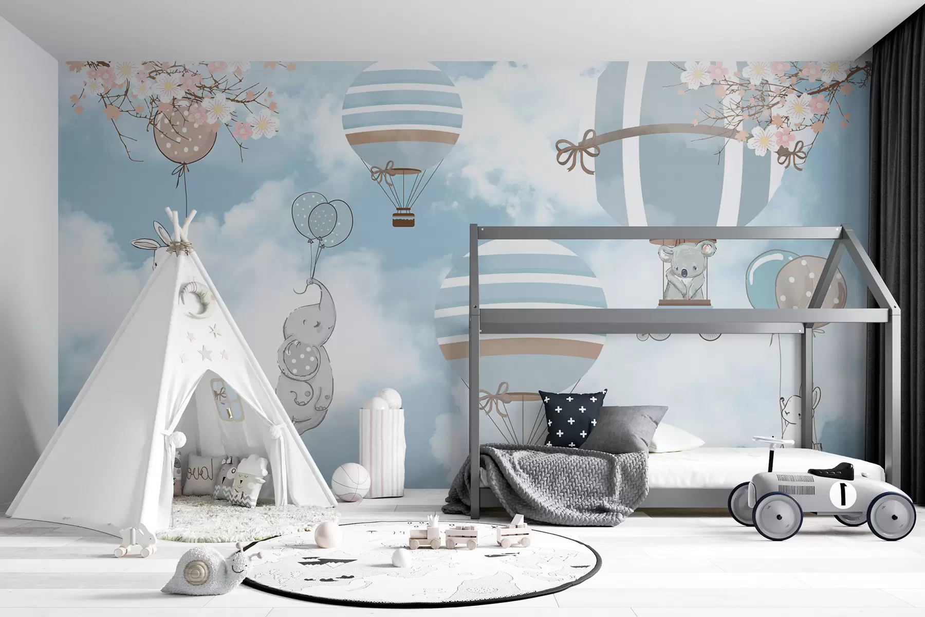 Carta da parati per Bambini Palloncini nel cielo blu 