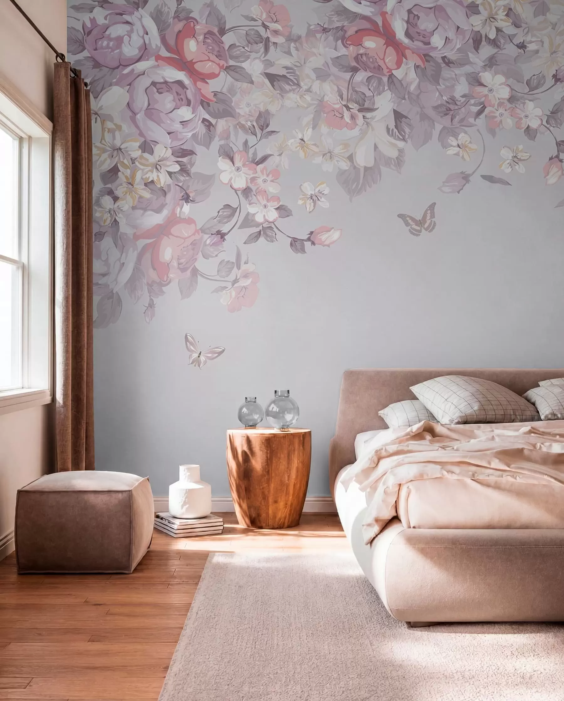 Carta da parati Floreale Un biglietto per fiori con fiori e farfalle n. u94295