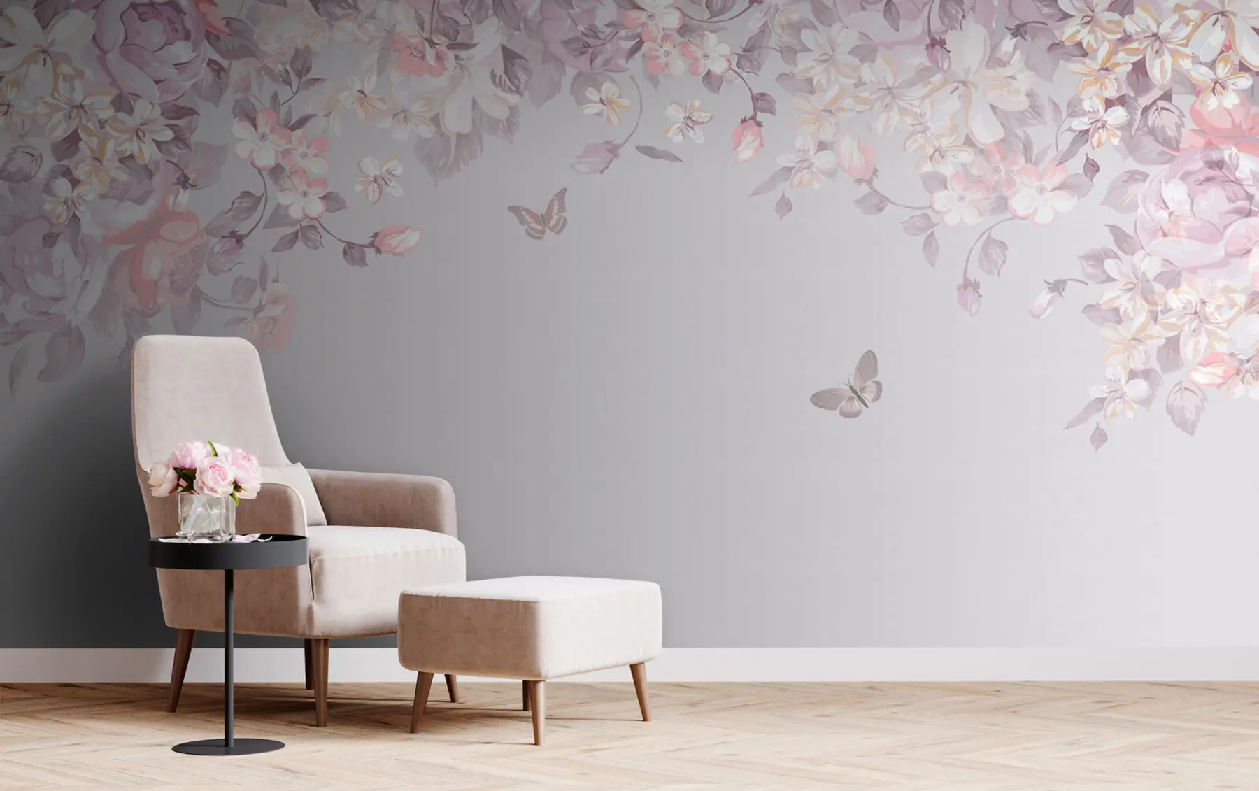 Carta da parati Floreale Un biglietto per fiori con fiori e farfalle n. u94295