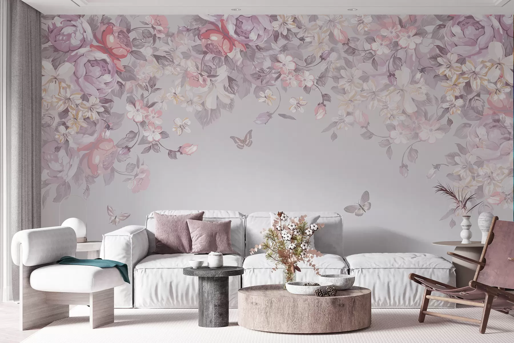 Carta da parati Floreale Un biglietto per fiori con fiori e farfalle n. u94295